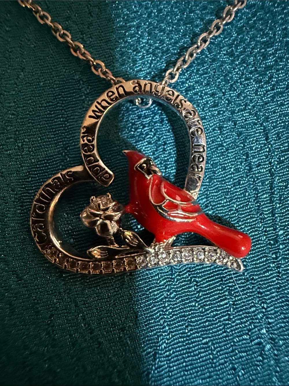 Red Cardinal Heart Pendant Necklace - Women Jewelry